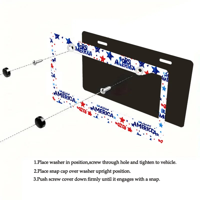 Metal License Plate Frame – Patriotic Star Pattern | Universal Fit License Plate Frame HIP