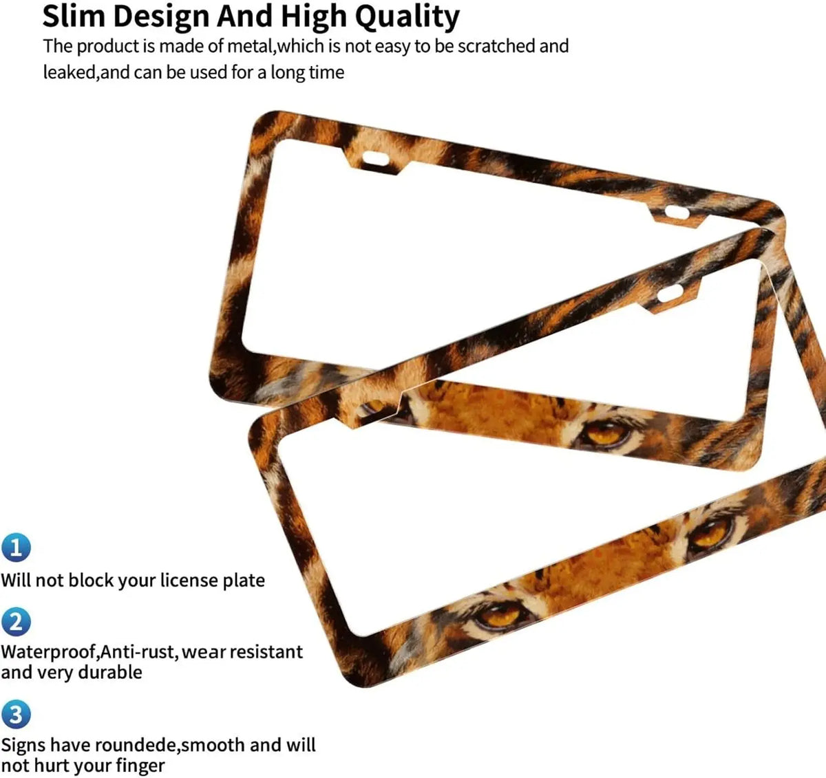 Tiger Eyes Aluminum License Plate Frame 2-Pack – Black License Plate Frame HIP