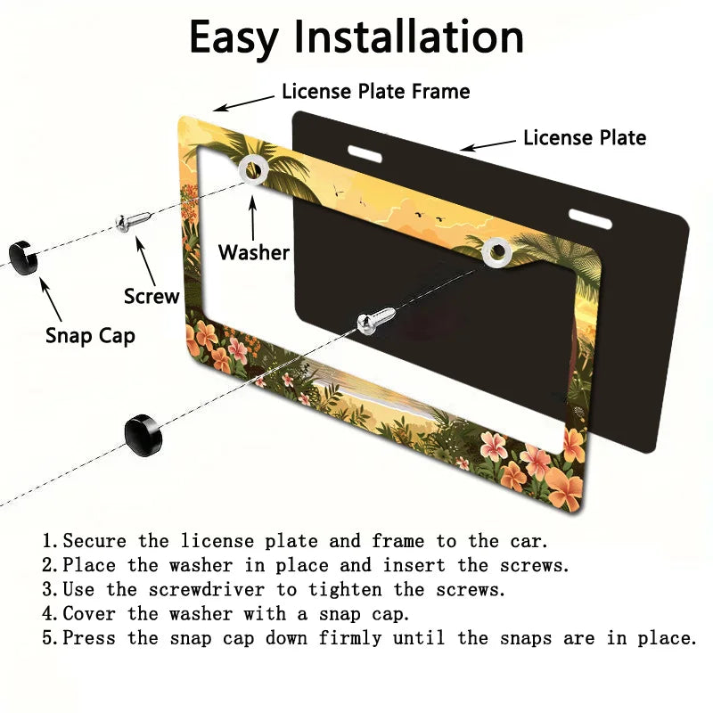 Tropical Sunset Palm Trees Metal License Plate Frame – Rustproof License Plate Frame HIP