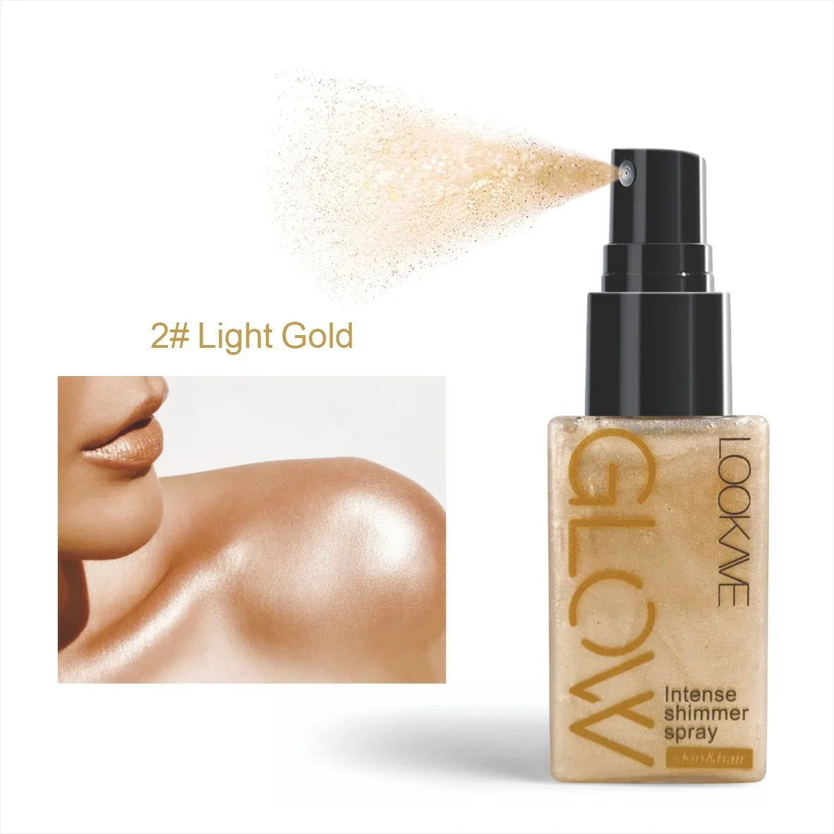 Intense Shimmer Spray Golden Brown Face Leg Contour Brighten Glitter Quick-Drying Non-Sticky Glitter Spray Liquid Highlighter HIP 02 Light Gold