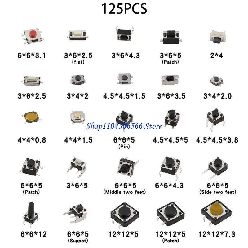 125-Piece Micro Momentary Tact Push Button Switch Kit Switch Assortment Kit HIP