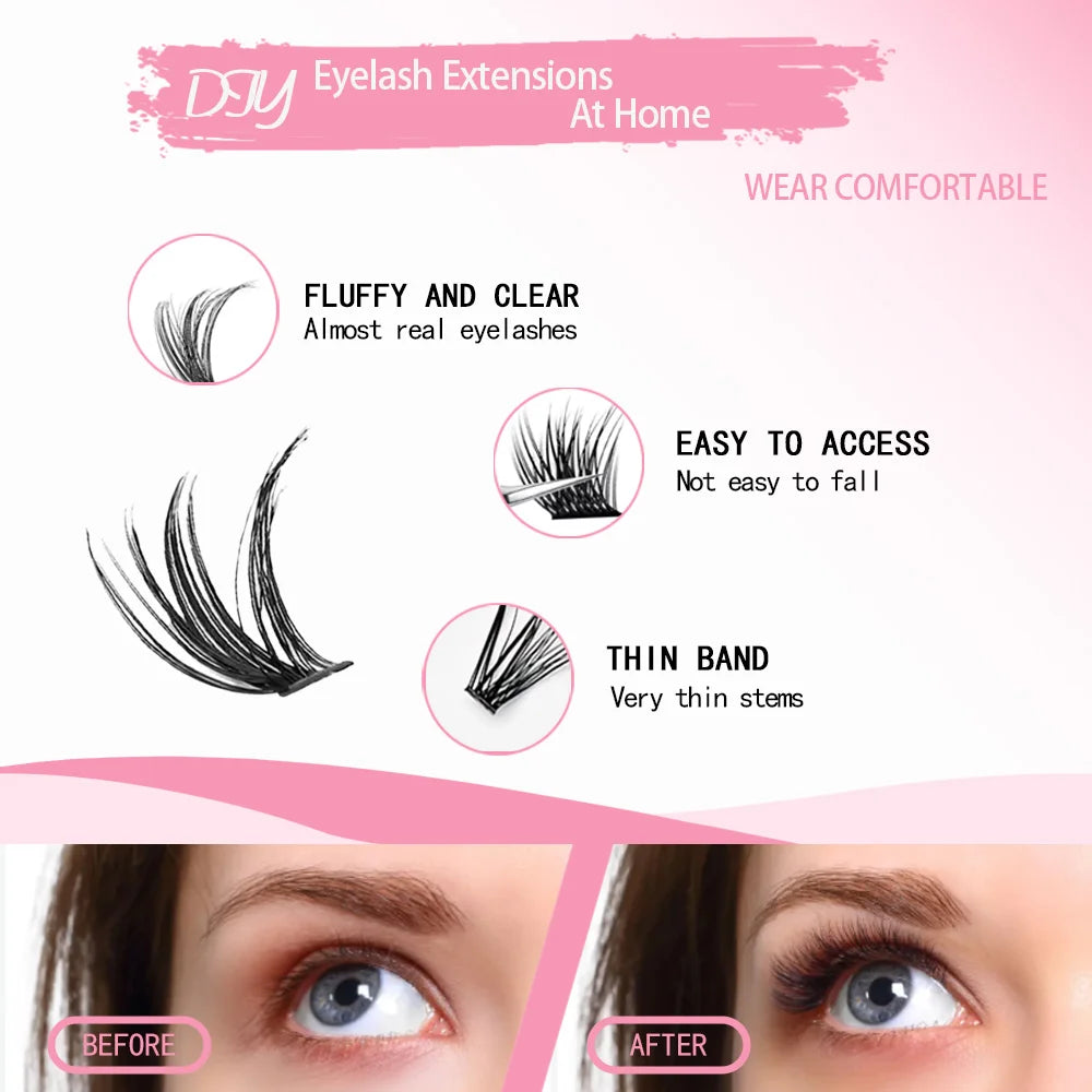 190-Pc 3D Cluster Lash DIY Extension Kit with Bond & Seal Cluster Lash Extension Kit HIP