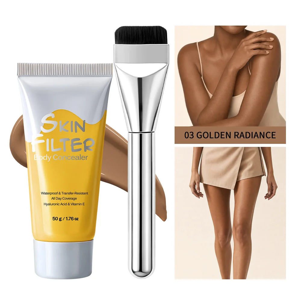 50ml Body Concealer Full Coverage Tattoo Cover Up Waterproof Hyaluronic Acid Hydrating Cover Scars Spots Veins Birthmarks Makeup HIP 3Golden Radiance