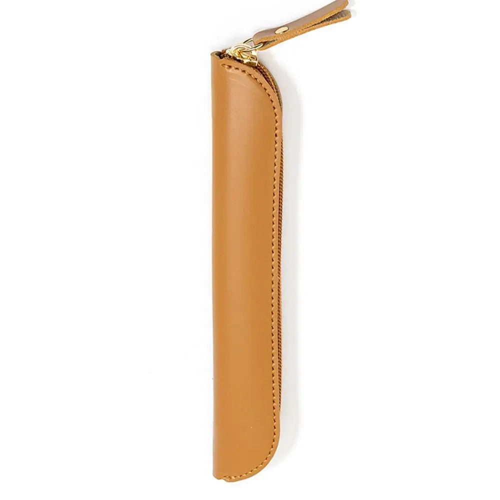 PU Leather Pen Pouch – Waterproof Curved Zipper Pencil Bag Pencil Case HIP Brown