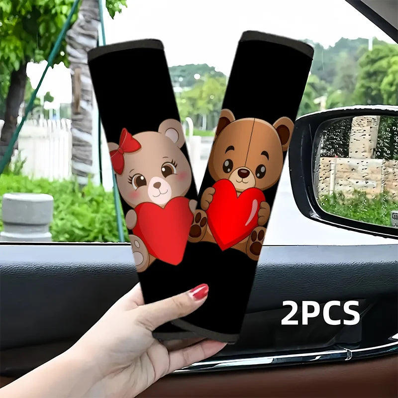 2pcs Bear Heart Car Seat Belt Covers – Universal Black Seat Belt Cover HIP