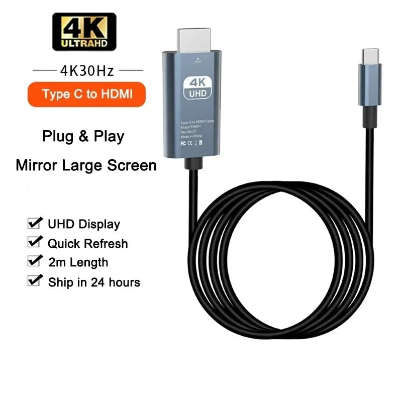 4K 60Hz USB-C to HDMI Cable Adapter – iPhone 15, MacBook, iPad USB-C HDMI Cable HIP 4K 30Hz