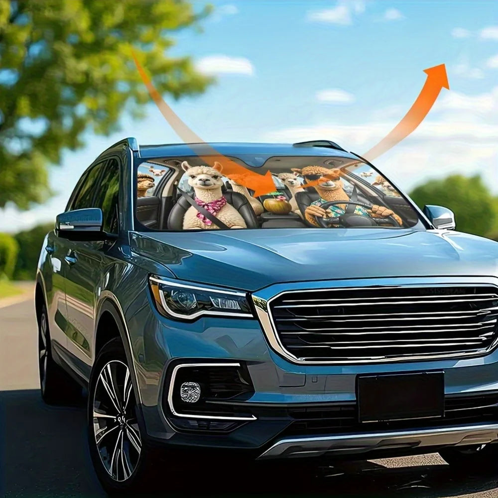 Alpaca Road Trip Car Sunshade – Foldable, 4 Suction Cups Car Sunshade HIP
