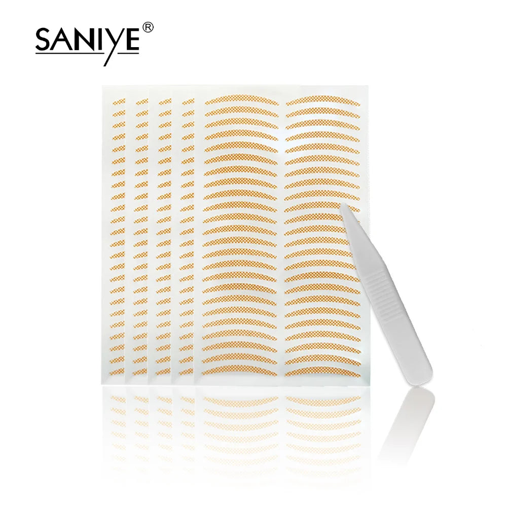 480PCS Invisible Double Eyelid Tape Self-Adhesive Gauze Slim/Wide Waterproof Fiber Stickers for eyelid with free Tools Cosmetics HIP 240Pcs-Bend
