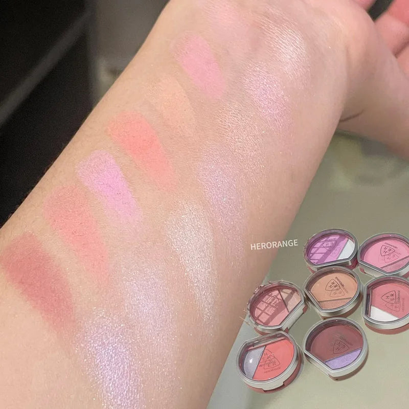 Punk Purple Brown Blush Highlighter Palette Two-color Eyeshadow Brighten Face Contour Waterproof Sweat-proof Rouge Powder Makeup HIP