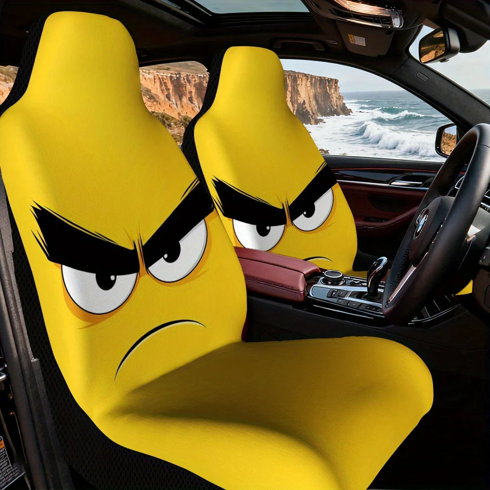 2-Piece Cartoon Angry Face Car Seat Covers | All Seasons Car Seat Cover Set HIP 1
