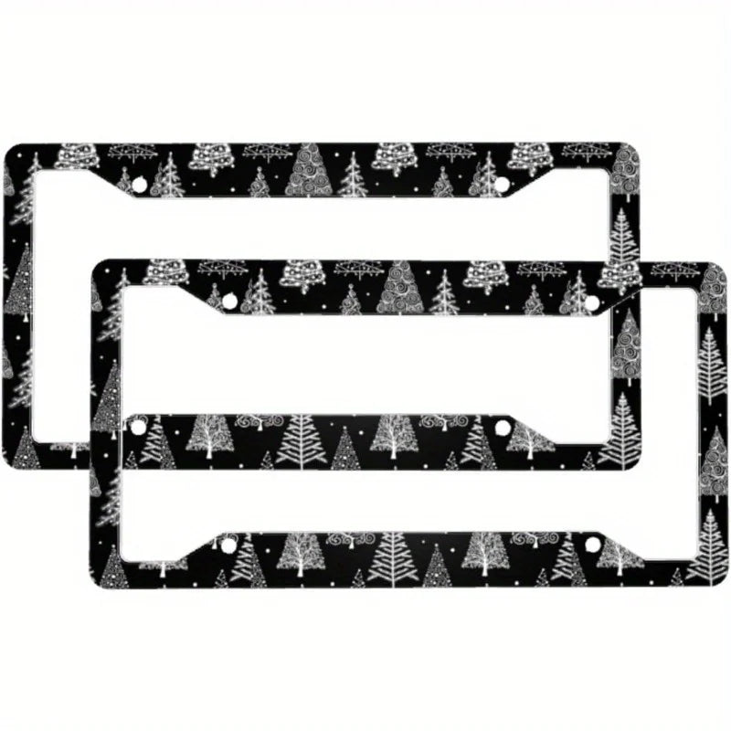 Christmas Tree License Plate Frames – Black & White 2-Pack License Plate Frames HIP Brown