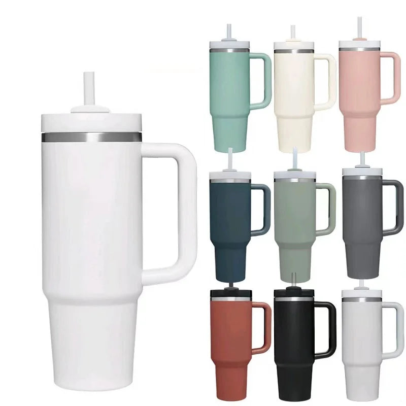 40oz Insulated Tumbler with Handle & Straw – Stainless Steel Insulated Tumbler HIP