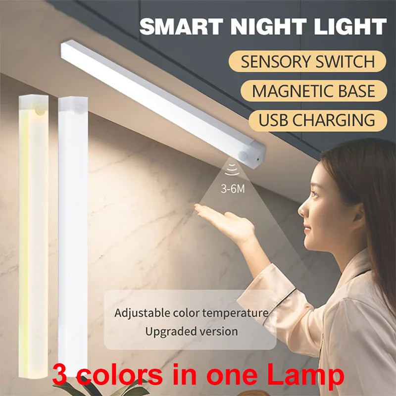 USB Rechargeable Motion Sensor Night Light – 3-Color LED Strip Motion Sensor Night Light HIP