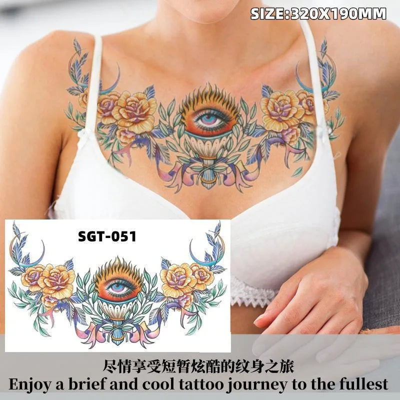 Large Waterproof Temporary Tattoo Sticker – Floral Butterfly Gem