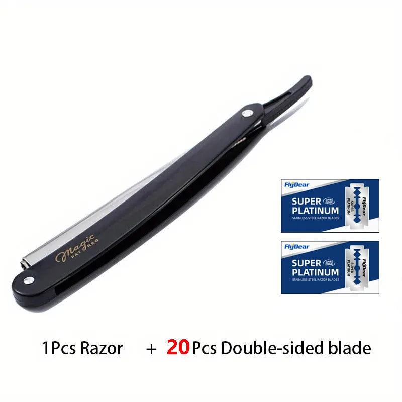 Men's Folding Straight Razor – Stainless Steel Barber Shaver Folding Straight Razor HIP C633-Black 20 blade