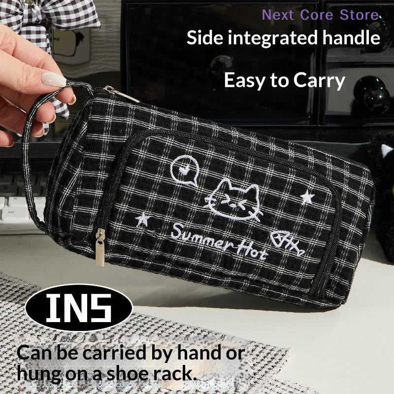 Cute Cat Embroidery Pencil Case – Large Capacity Student Bag Embroidery Pencil Case HIP