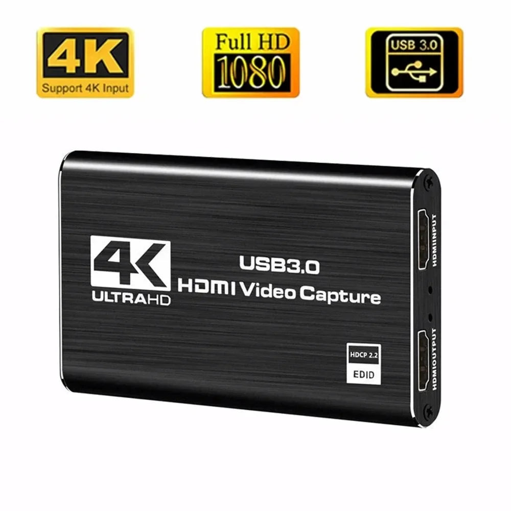 4K HDMI Video Capture Card – 1080p 60fps USB 3.0 Live Stream Video Capture Card HIP black