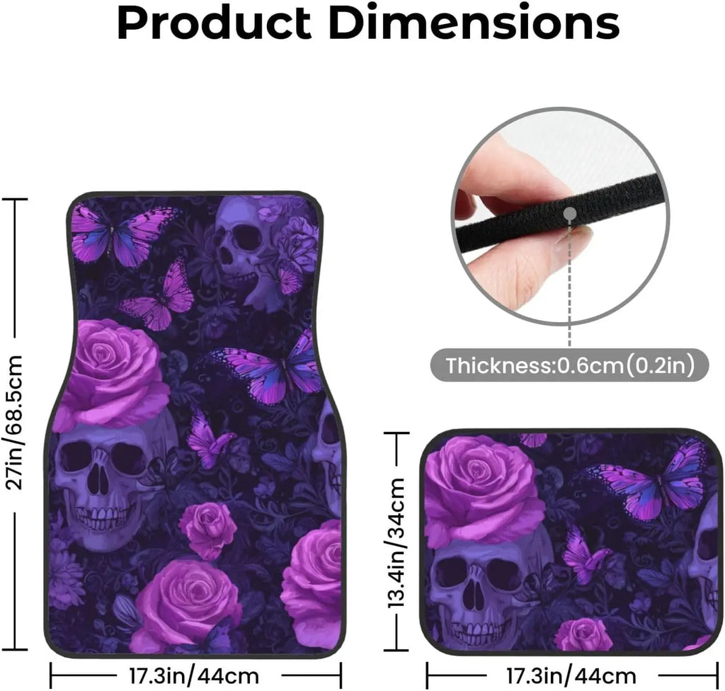 Gothic Skull & Rose Car Floor Mats – 4-Piece All-Weather Set Car Floor Mats HIP