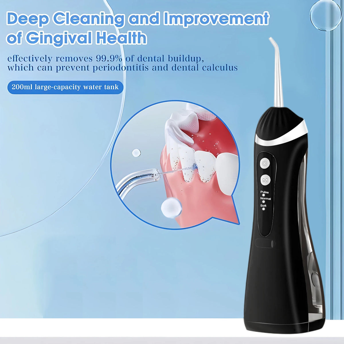 Portable Water Flosser – 4 Nozzles, 3 Modes, USB Rechargeable Oral Water Flosser HIP