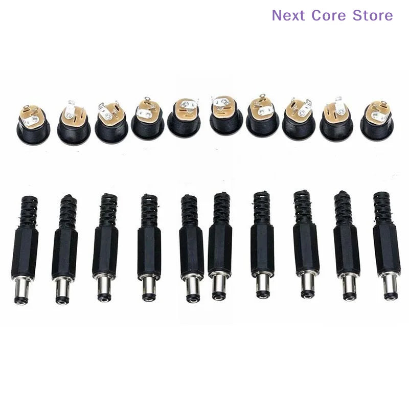 10-Pair 12V 3A DC Male Plug & Female Socket Panel Mount Kit DC Connector Kit HIP
