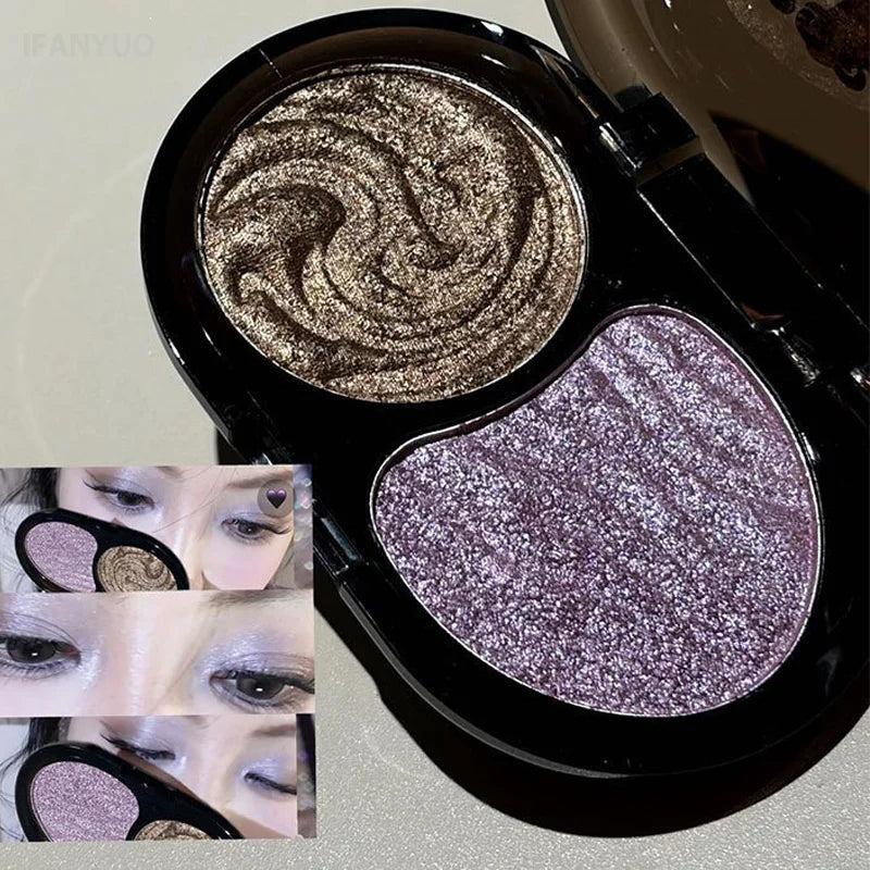 Two‑Tone Shimmer Eyeshadow Palette Pearlescent Pigmented Matte Glitter Eye Makeup Multi‑use Highlighter for Daily Smoky Eye Look HIP