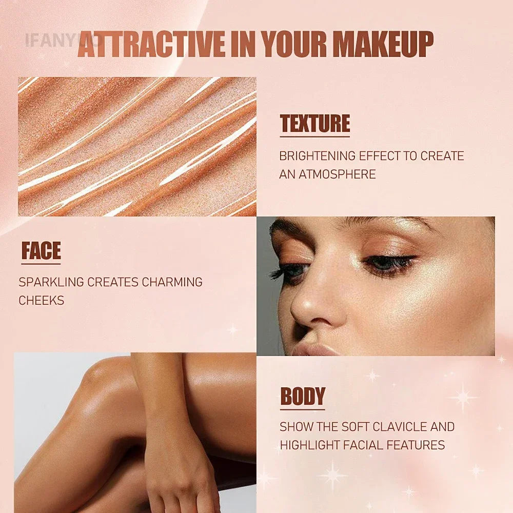 Liquid Pearlescent Foundation High Coverage Concealer 3D Contour Shadow Waterproof Lasting Brighten Shiny Face Body Highlighter HIP