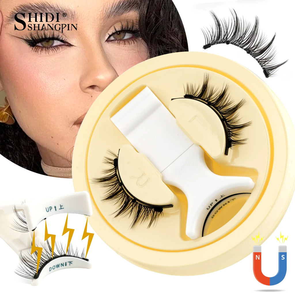 SHIDISHANGPIN 5 Styles Natural Magnetic Eyelashes Set 1 Pair Reusable No Glue Needed False Eyelashes with Magnetic Tweezers HIP