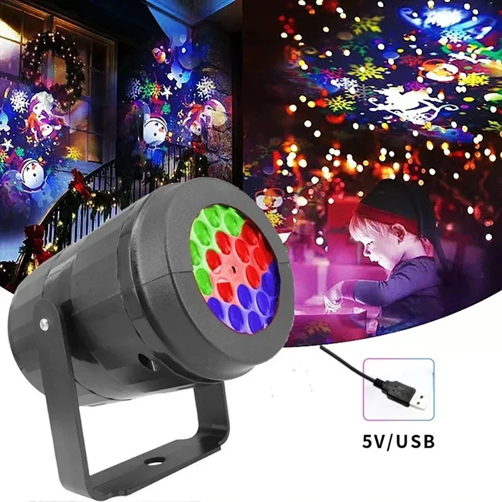 16 Pattern Night Light LED Snowflake Projector 360° Rotating Projection Lamp Home Christmas Festivals Party Decoration USB/EU HIP