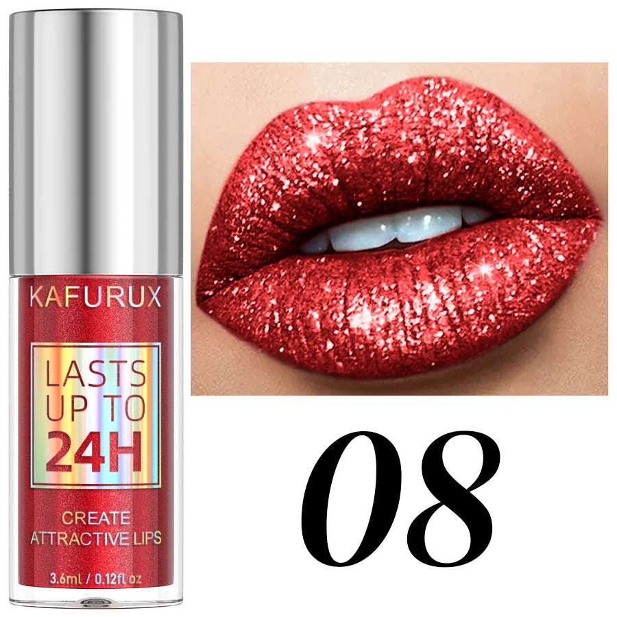 20 Color Matte To Shiny Glitter Liquid Lipstick Shiny Lip Gloss Diamond Lip Makeup Waterproof Long Lasting Pearl Lipgloss Women HIP 08