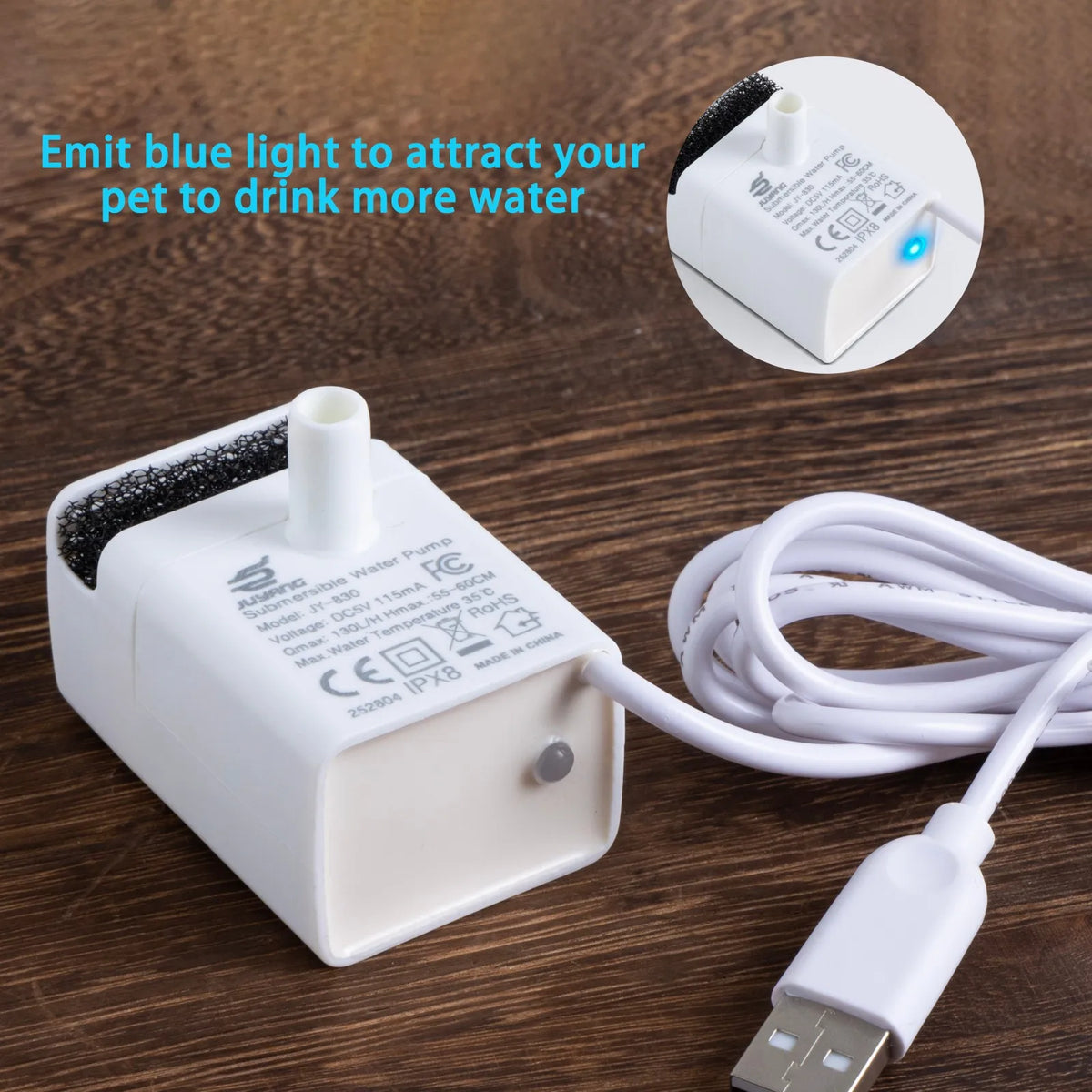 Pet Fountain Replacement Pump, LED Power Off Light, Ultra Quiet Filter Pump Fits 2.2L/2.6L/3.2L/4L Cat Water Dispenser HIP