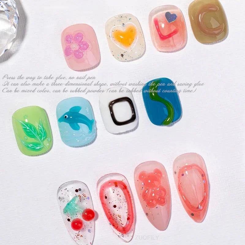 Nail Art Decorations Gel PVC Hose Modeling Phototherapy UV Nail Polish Glue INS Transparent Gummy Carving Jelly 5D Nail Art Gum HIP