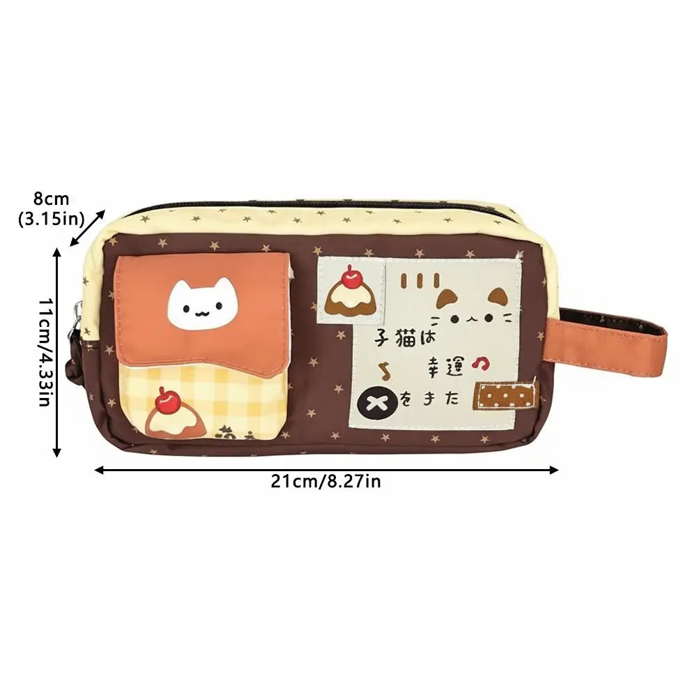 Kawaii Pudding Kitten Pencil Case – Large Capacity Zip Pouch Pencil Case HIP