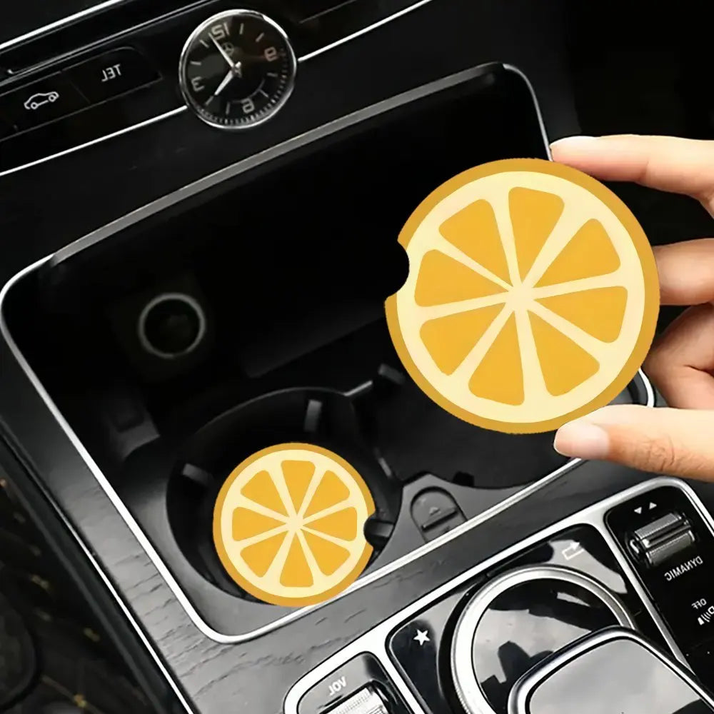 Lemon & Orange Acrylic Car Cup Coasters – 2-Pack Heat-Resistant Car Cup Coasters HIP
