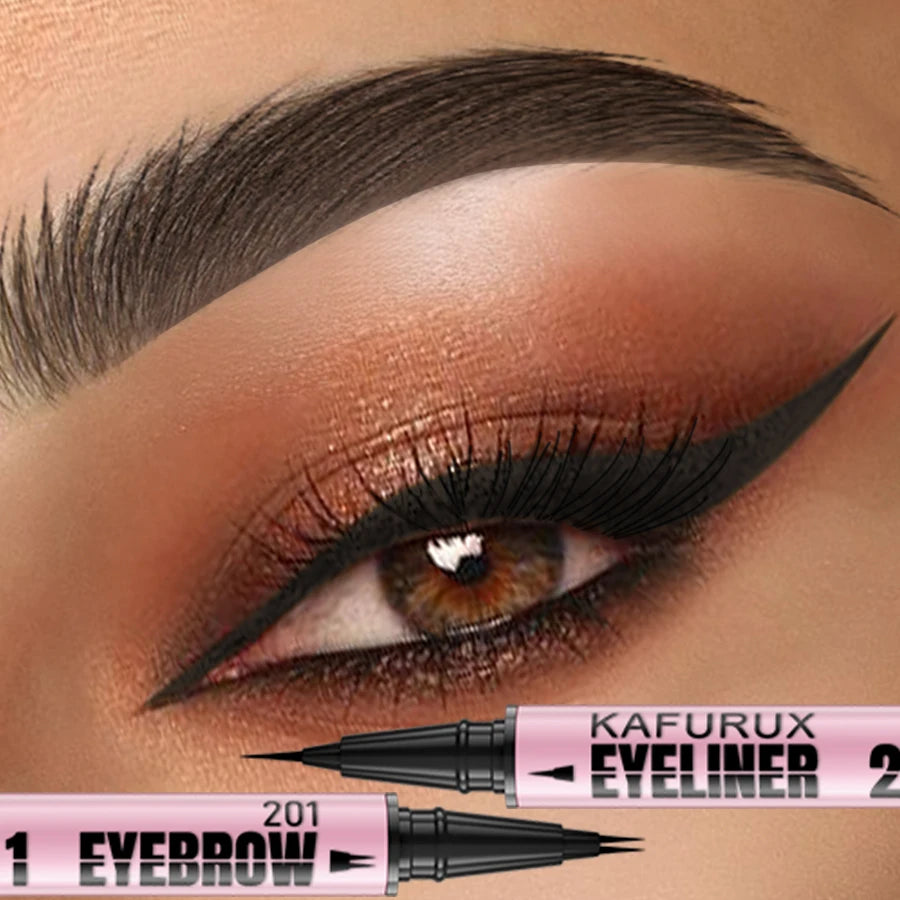 2 in 1 Waterproof 4 Colors Ultra Double-ended Eyebrow Pen and Eyeliner Pen Smudge-proof Natural Korean Makeup Gifts Cosemetics HIP
