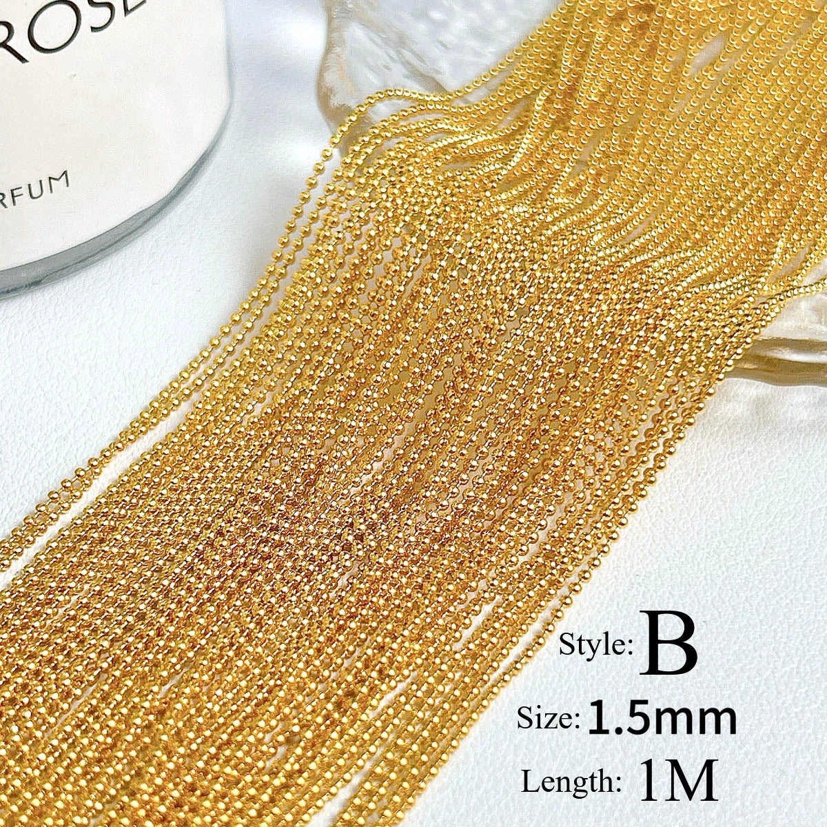 100cm Long Luxury Crystal Chain Nail Charms 1.5/2mm Shinying Clear/AB Diamond Nail Art Metal Steel French Manicure Crystal HIP B gold