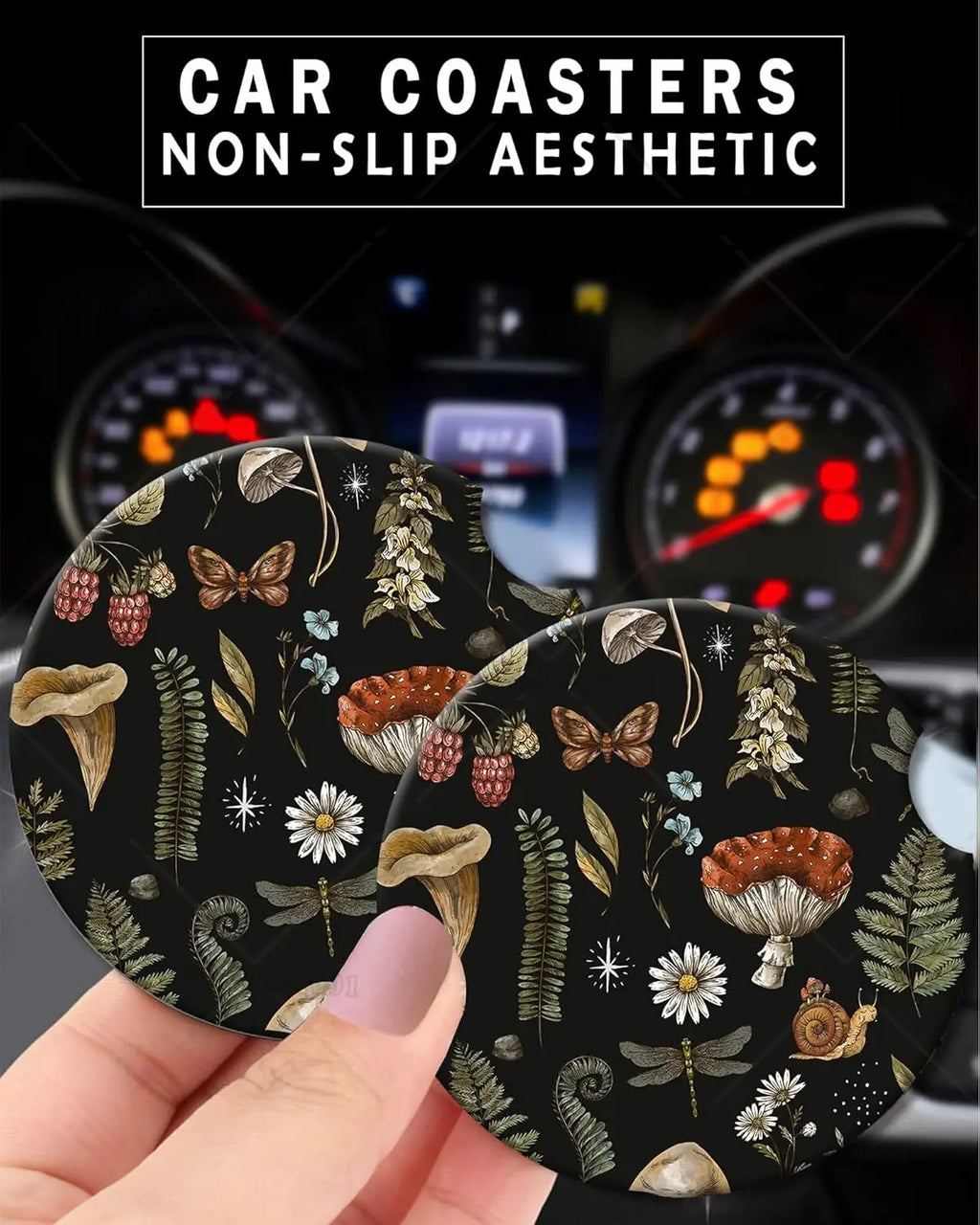 2-Pack Ceramic Car Cup Holder Coasters – Mushroom Pattern Car Cup Holder Coaster HIP