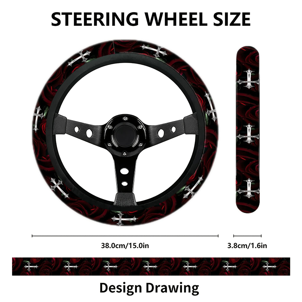 Rose & Cross Steering Wheel Cover – Cars, SUVs & Trucks Steering Wheel Cover HIP