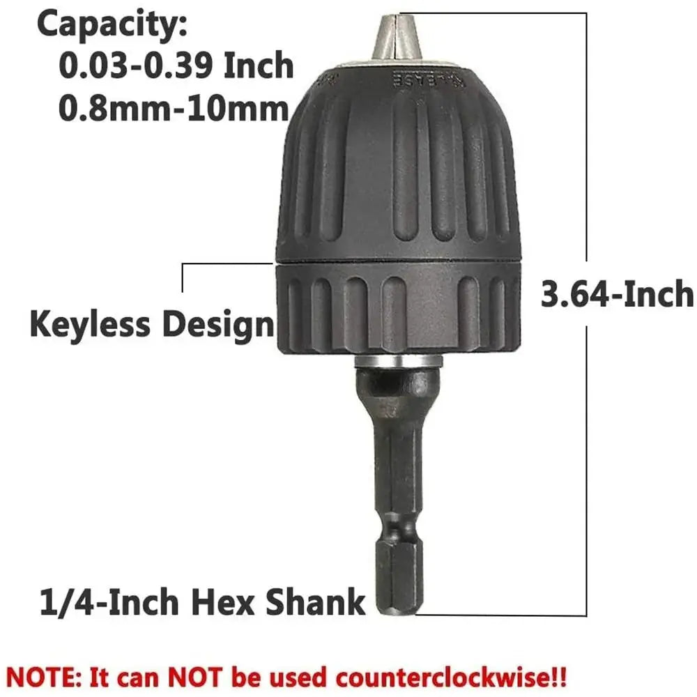 Keyless Drill Chuck 0.8–10mm | 1/4" Hex Quick Change Adapter Keyless Drill Chuck HIP