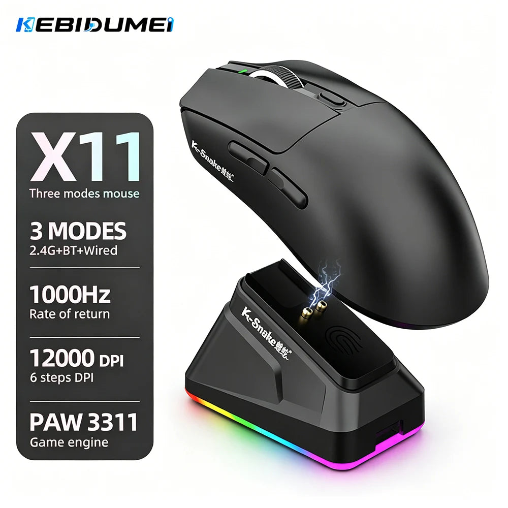 KEBIDUMEI X11 Tri-Mode Wireless Gaming Mouse 12000 DPI RGB Wireless Gaming Mouse HIP