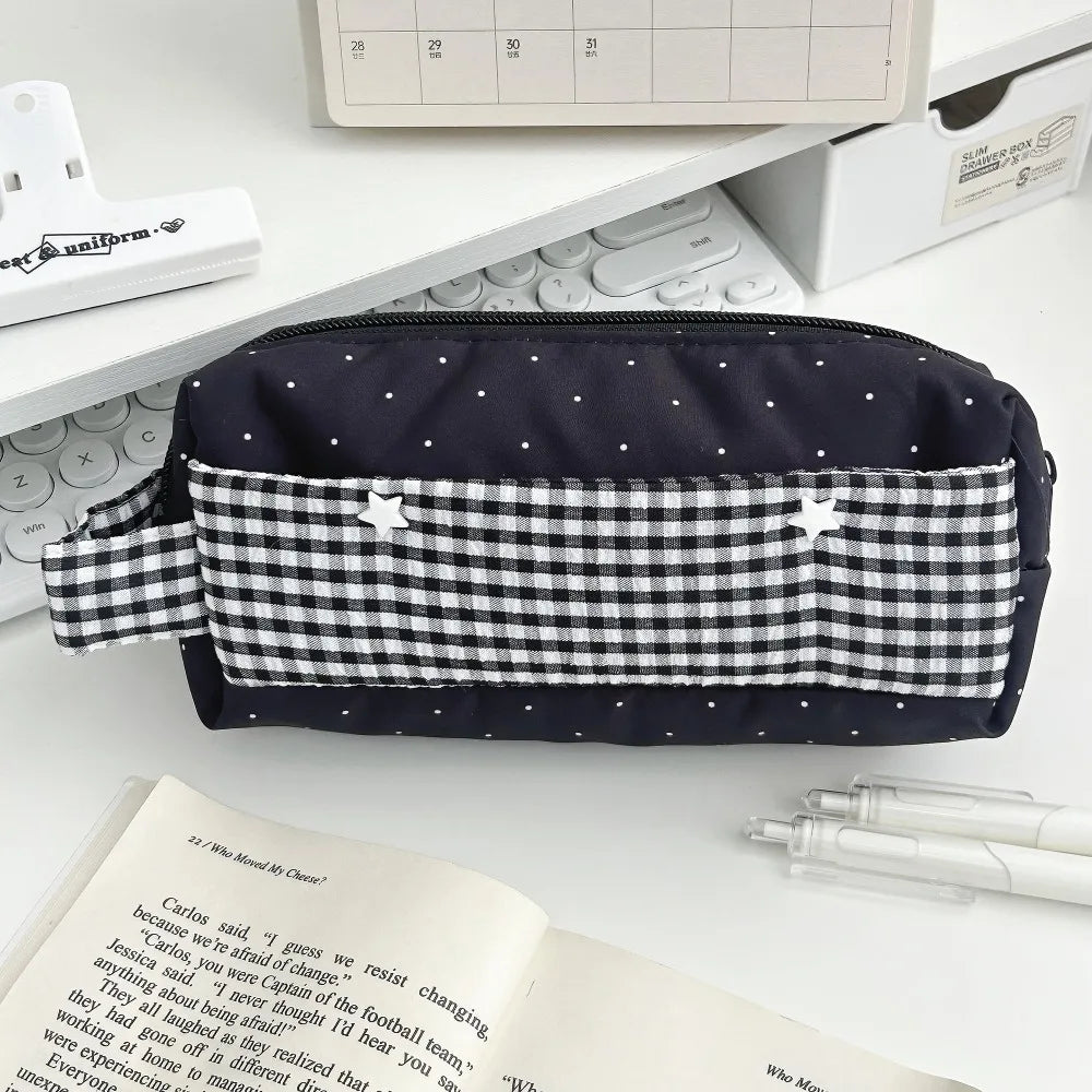 Striped Polka Dot Canvas Pencil Bag – Large Capacity Pouch Canvas Pencil Case HIP A