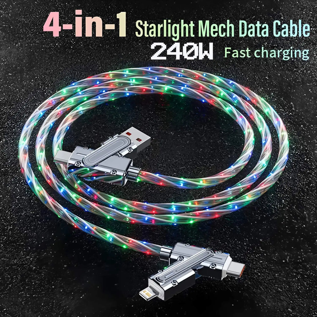 Glowing LED 4-in-1 USB-C Fast Charging & Data Cable LED Charging Cable HIP