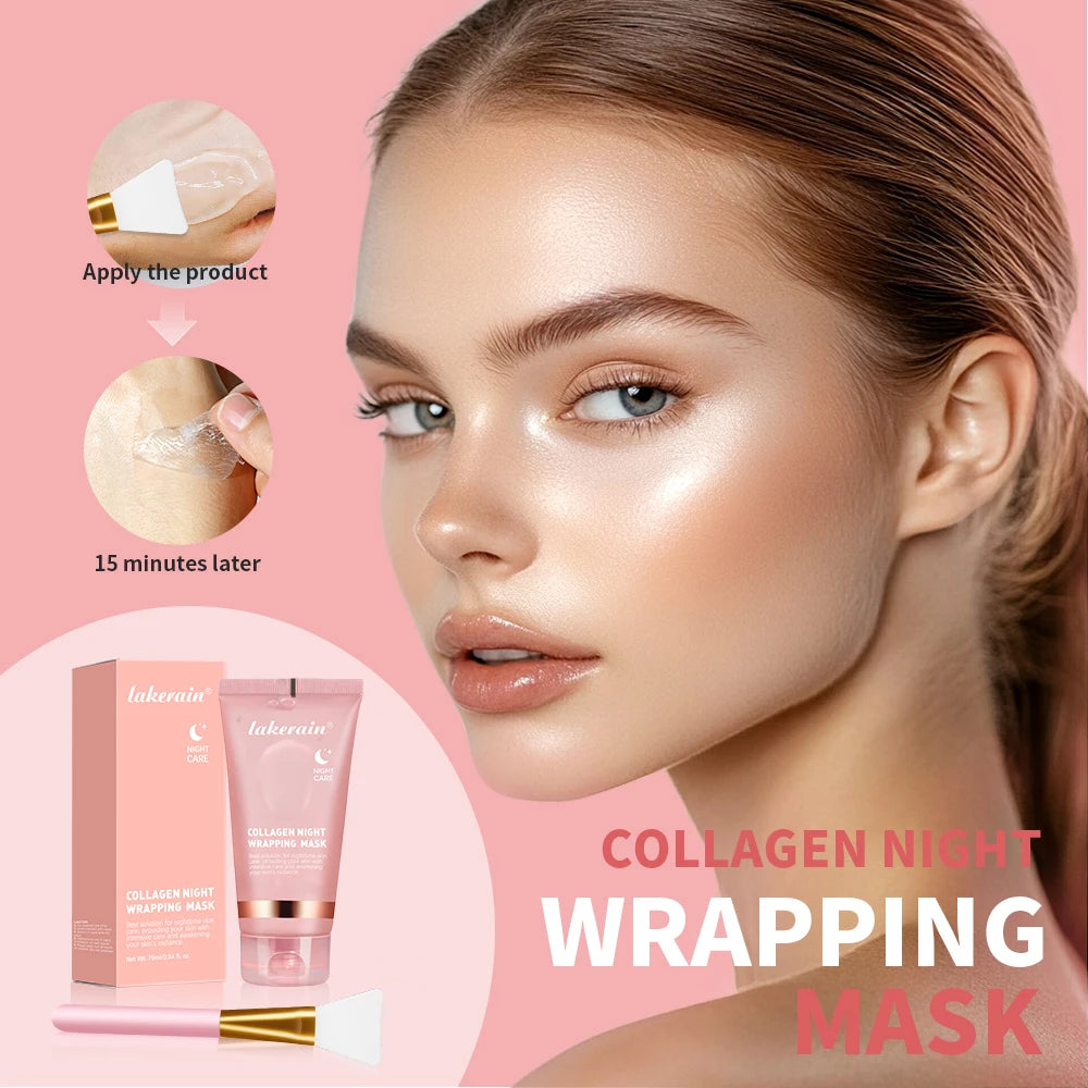 Collagen Overnight Wrapping Peel Off Facial Mask, Korean Collagen Night Wrapping Mask Deeply Hydrates Night Care Mask Cream 75ml HIP