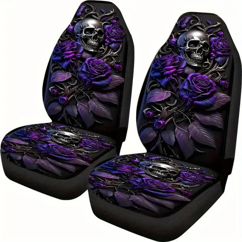 Purple Skull Rose Car Seat Covers – 2-Pack Front Protectors Car Seat Covers HIP