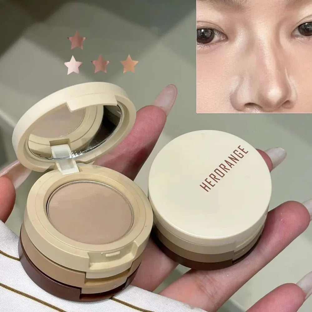 3 Color Contour Palette Matte Pearl Glitter Highlighter Powder Lasting Natural 3D Nose Shadow Blush Facial Sculpting Makeup Tray HIP