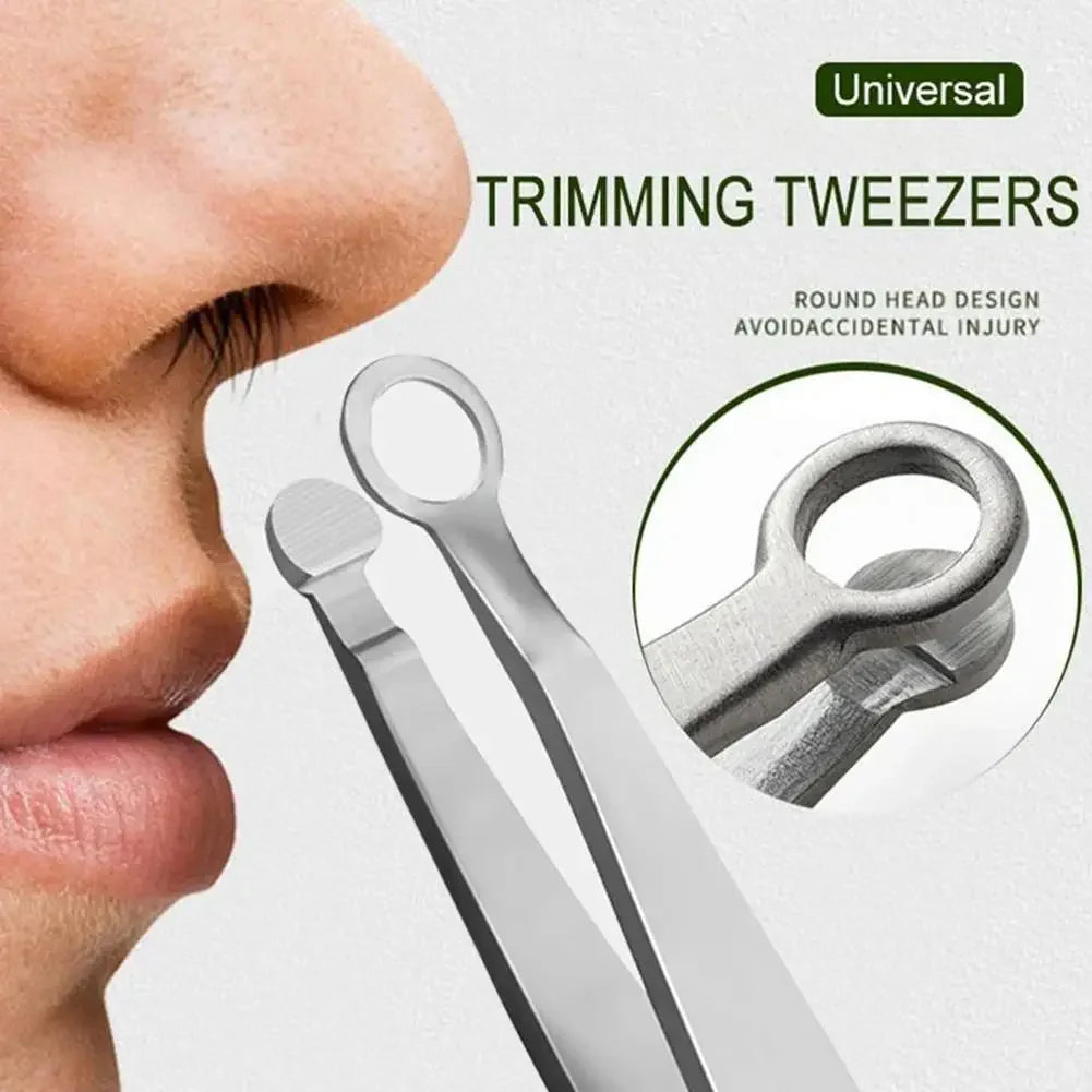 Round Tip Stainless Steel Nose & Ear Hair Trimmer Tweezers Nose Hair Tweezers HIP C614-Silver-1pcs