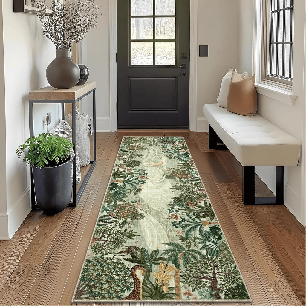 Jungle Tiger Print Anti-Slip Runner Rug – Green Animal Print Runner Rug HIP