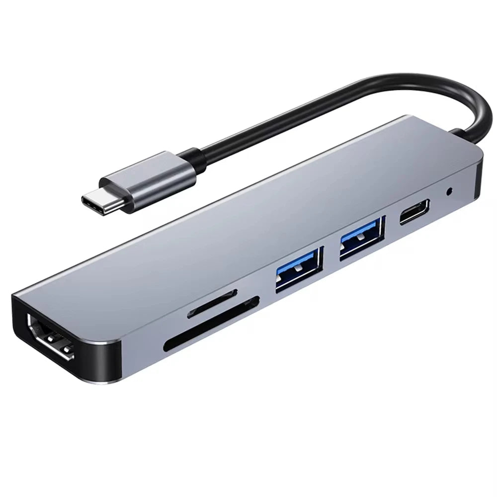 6-in-1 USB-C Hub | 4K HDMI, 87W PD, USB 3.0 & SD Card USB-C Hub Dock HIP GRAY