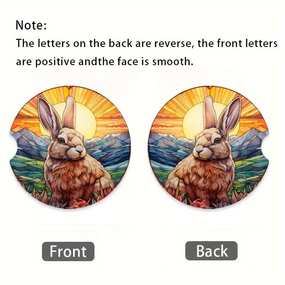Easter Bunny Acrylic Car Coasters 2-Pack – 2.76" Heat-Resistant Car Cup Holder Coasters HIP