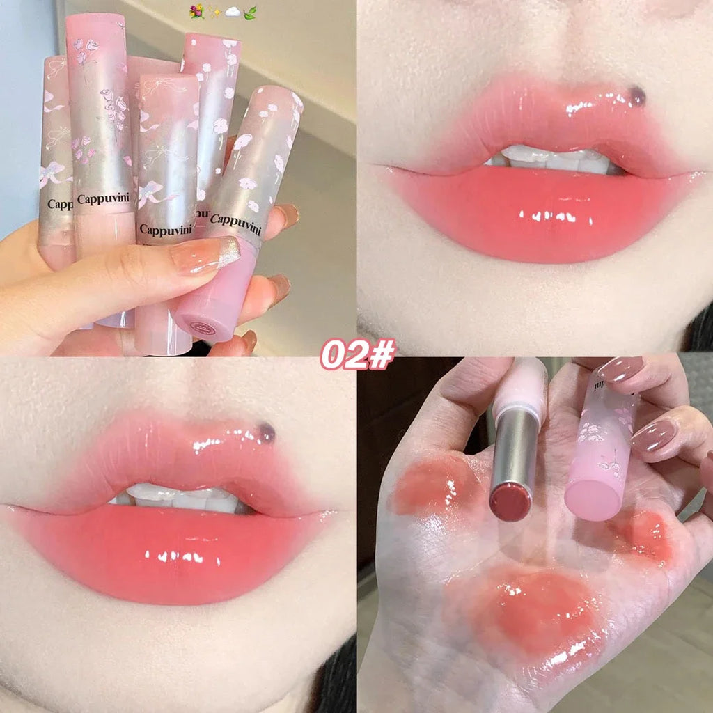 Floral Mirror Glass Solid Lip Gloss Water Light Round Tube Lipstick Clear Oil Jelly Lip Glaze Natural Nude Moisturizing Lip Tint HIP 02