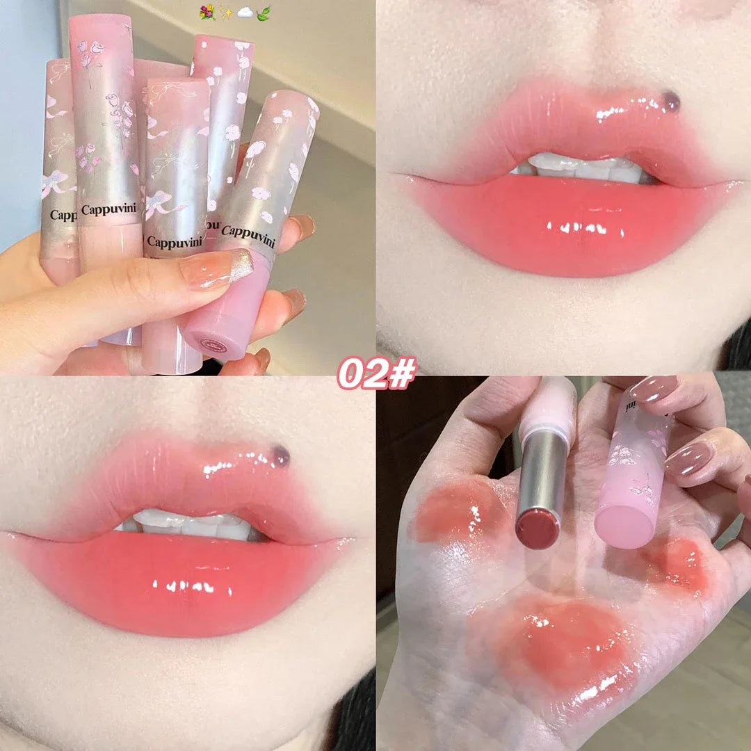 Floral Mirror Glass Solid Lip Gloss Water Light Round Tube Lipstick Clear Oil Jelly Lip Glaze Natural Nude Moisturizing Lip Tint HIP 02